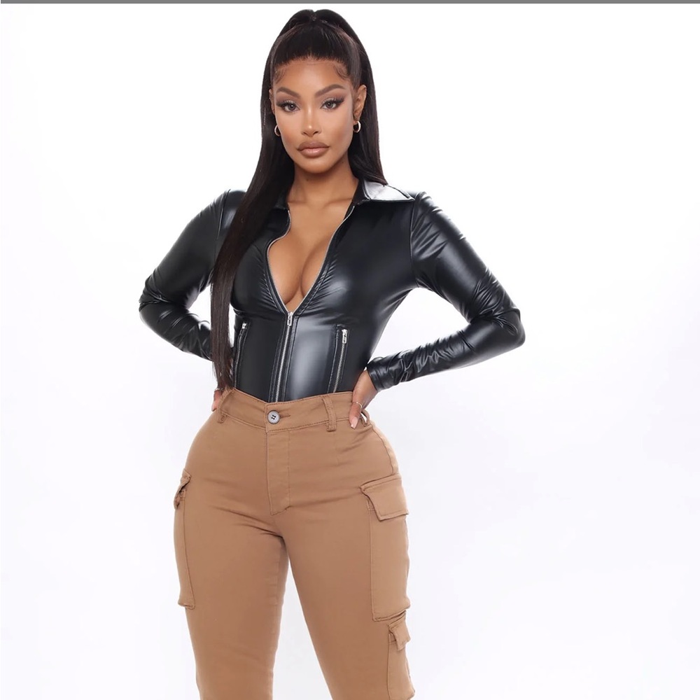Black Leather Fashion Nova Bodysuit